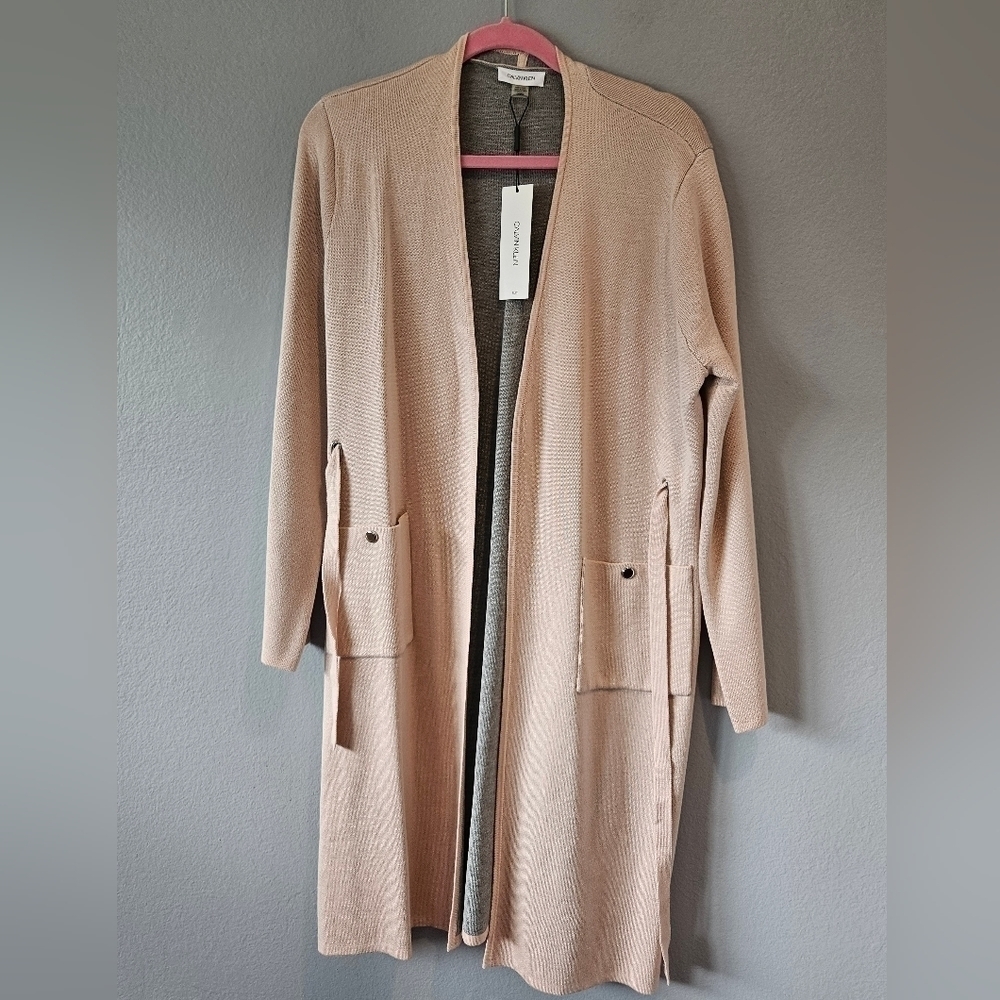NWT Calvin Klein Suit Dusty Rose Belted Cardigan Coat Women's Size L